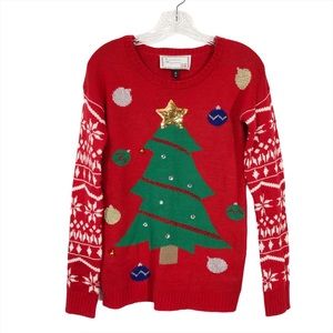 Cute/Ugly Christmas Tree Sweater, Sz M Junior